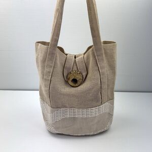 TIVAK Handmade Tote Bag Organic Cotton Woven Boho Mexico Artisan Button Purse